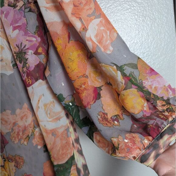 Fig & Flower Cecelia Floral Animal Mixed Print Chiffon Blouse Top Women's M - Picture 5 of 6